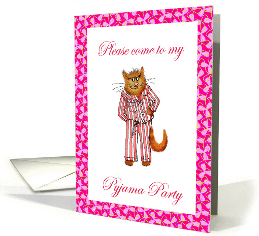 Pyjama party invitation, ginger cat in striped pajamas.... (935806)