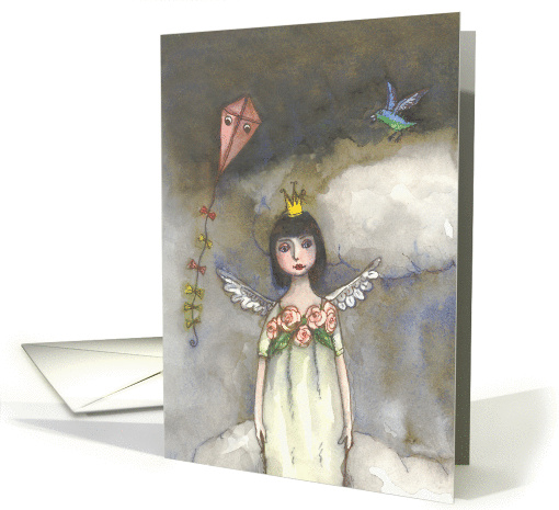 Thinking of you,Angel in clouds with kite and bird card (957157)