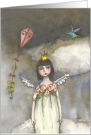 Thinking of you,Angel in clouds with kite and bird card