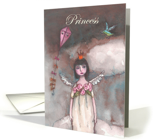 Princess,Angel in clouds with kite and bird card (957159)