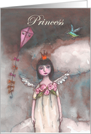 Princess,Angel in clouds with kite and bird card