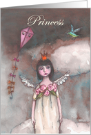 Princess,Happy birthday,Angel in clouds with kite and bird, for daughter card