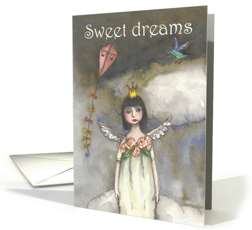 Sweet dreams, Angel in clouds, with kite and bird card (957665)