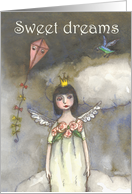 Sweet dreams, Angel in clouds, with kite and bird card