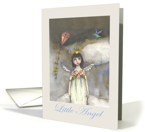 Little angel in clouds, with kite and bird card (957673)