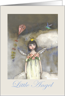 Thinking of you, Angel in clouds, with kite and bird card