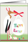 Wood Stork Easter holding an easter egg card