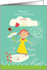 happy anniversary mummy and daddy, cute girl holding flowers card
