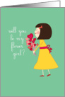 Will you be my flower girl? cute asian girl is holding flowers card