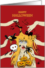 Happy Halloween, a funny blond girl with bugs in the hair card