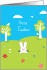 happy easter, cute rabbit coming out of his burrow card