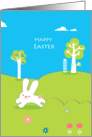 happy easter, cute little rabbit running in the meadow card