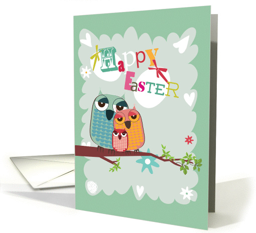 Easter Owl Family on a Branch card (1057379)