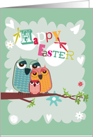 Easter Owl Family on a Branch card