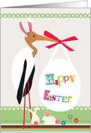 Wood Stork Easter holding an easter egg card