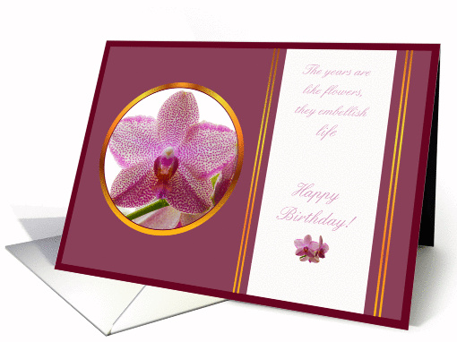 happy birthday, pink orchid in a rounded golden frame over... (644793)