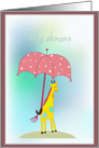 cute yellow giraffe with large pink umbrella baby shower card