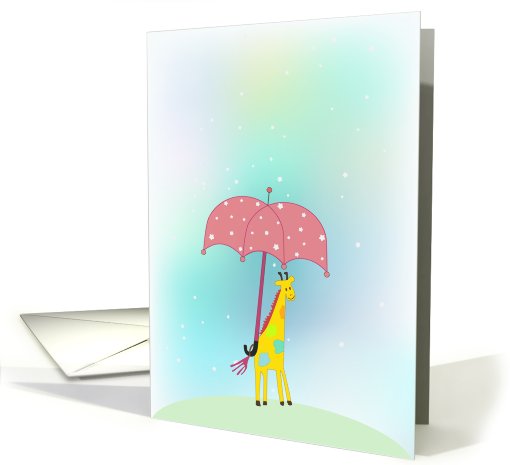 cute yellow giraffe, pink umbrella on pastel, star-studded... (656375)