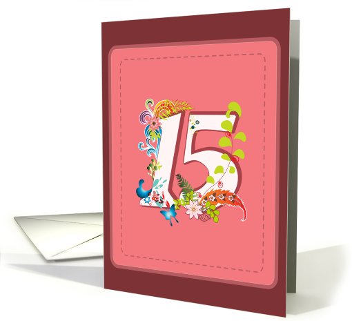 flourish 15th birthday on pink background card (657040)