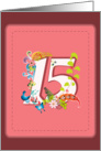 flourish 15th birthday on pink background card