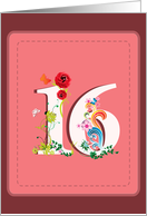 flourish 16th birthday on pink background card