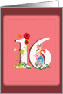 flourish 16th birthday on pink background card