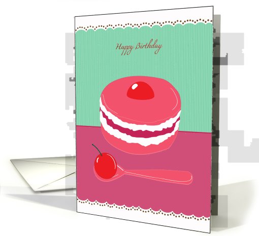 happy birthday, cream cake with cherry on top card (659012)