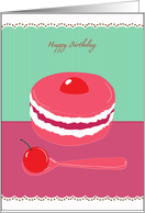 happy birthday, cream cake with cherry on top card