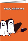 two cute halloween ghost on orange background card