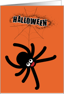 cute big halloween spider with spider’s web on orange card