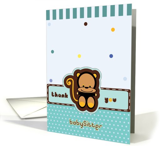 cute little monkey thank you babysitter card (697715)