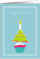 baby’s first Christmas,cute tree and candle with cupcake card