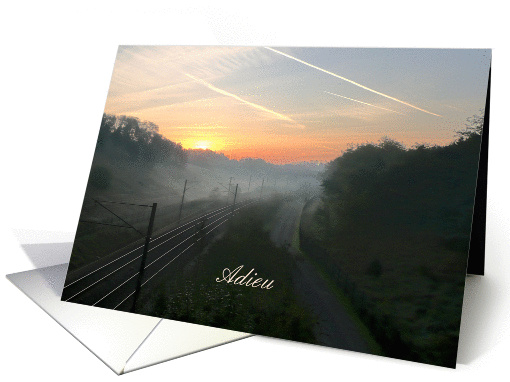Adieu, French card, railroad at dawn in the mist card (702283)