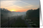 With our deepest sympathy railroad at dawn in the mist card