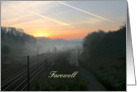 Farewell railroad at dawn in the mist card