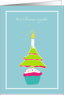 first Christmas together candle on Chrsitmas tree on yummy cupcake card