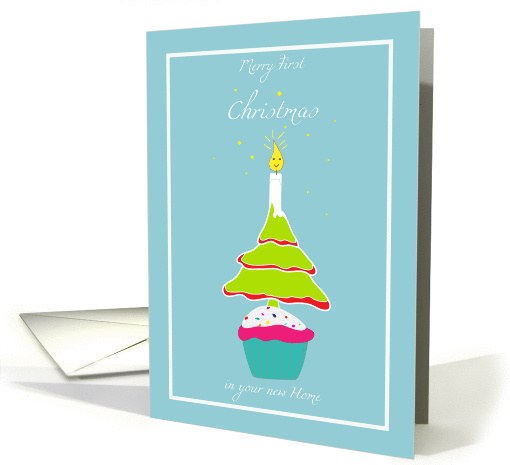first Christmas in your new home, cupcake, candle and tree card