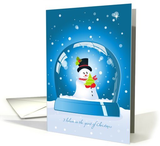 cute snowman holding a christmas tree in a blue snowglobe,... (709312)