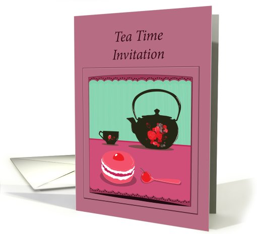 tea time invitation teapot and yummy cake card (717987)