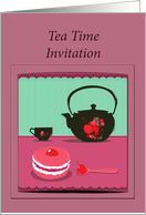 tea time invitation teapot and yummy cake card