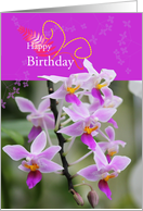 happy birthday delicat pink orchid blossom card