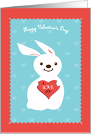 I love you red heart and cute white rabbit card