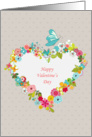 Happy Valentine’s Day, flourish heart wreath and blue dragonfly card