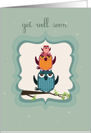 three cute owls pyramid on a design frame get well soon card