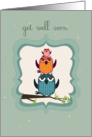three cute owls pyramid on a design frame get well soon card