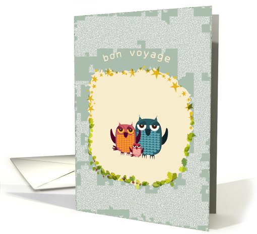three cute owls on frame with stars and leafs, bon voyage... (771015)