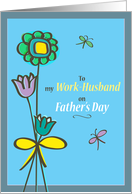 Happy Father’sDay, whimsical flowers on blue card