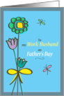 Happy Father’sDay, whimsical flowers on blue card