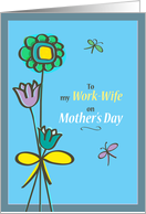 Happy Mother’sDay, whimsical flowers on blue card