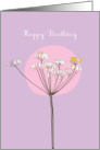 Happy Birthday botanical theme, flower on pink and purple card